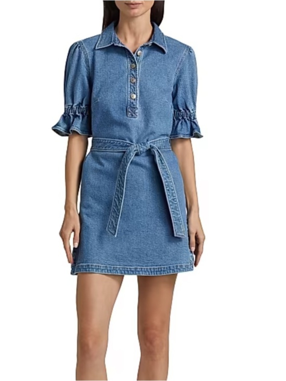 Cinq à Sept Nataly Jean Denim Puff Sleeve Mini Dress Blue Size 8 *Missing Belt